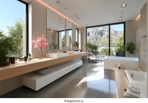 Modern Luxurious Bathroom with Panoramic Mountain Views