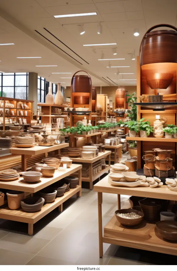 Kitchenware Store Interior with Wooden Products