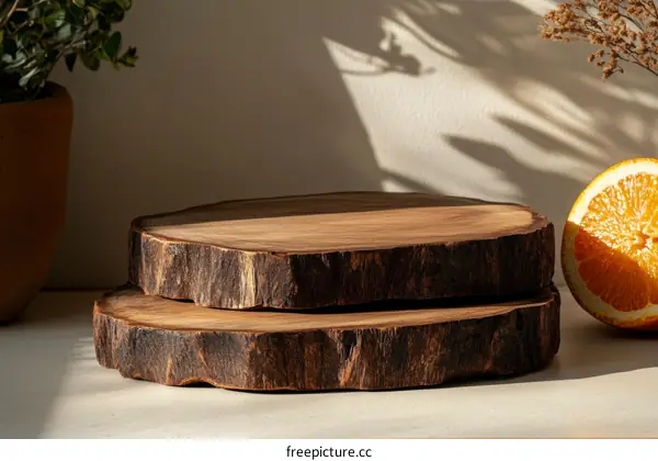 Natural Wooden Slice Display Stand with Orange