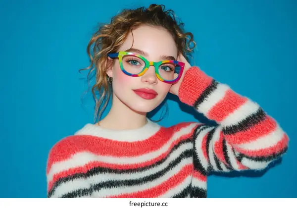 Stylish Young Woman with Colorful Glasses
