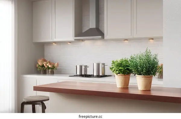 Modern Kitchen Countertop with Herbs