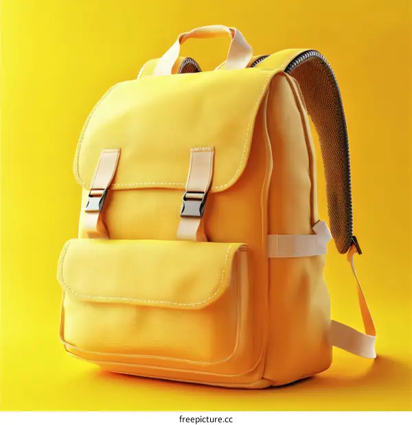 Bright Yellow Backpack on a Yellow Background