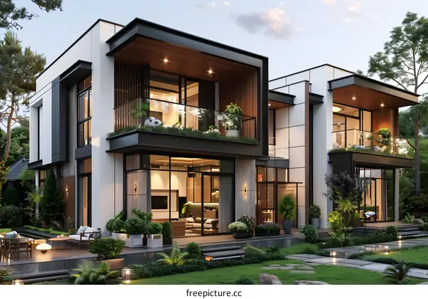 Modern House with Balcony and Garden Design