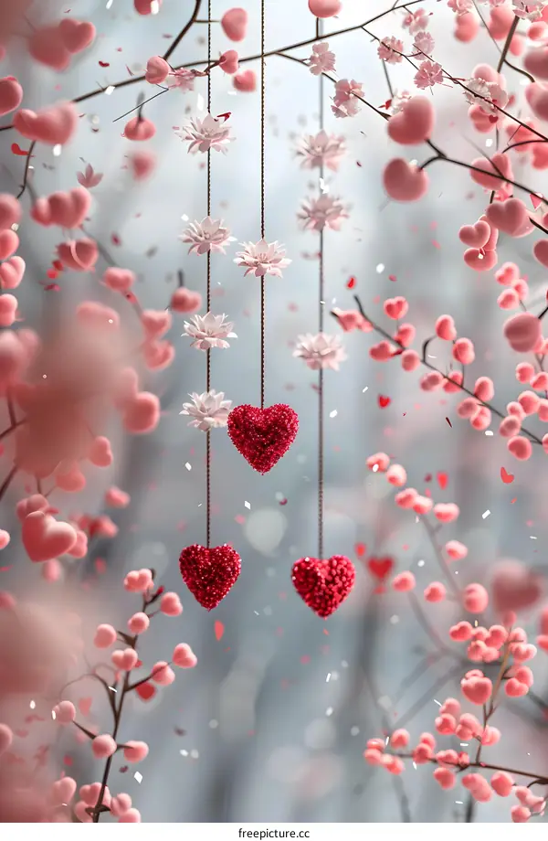 Pink petals and red hearts