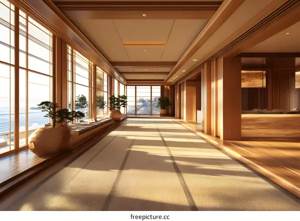Japanese Style Hallway Interior Design With Wooden Walls