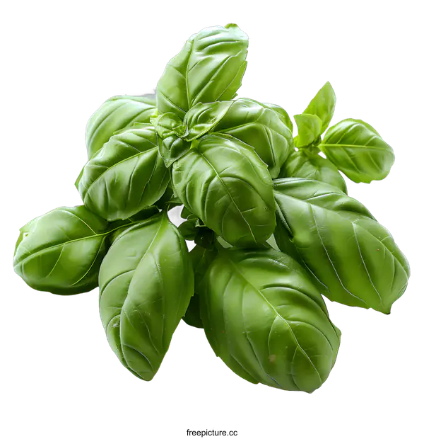[Transparent Background PNG]A bunch of fresh green basil leaves