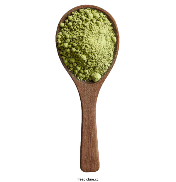 [Transparent Background PNG]Wooden Spoon Filled with Green Matcha Powder