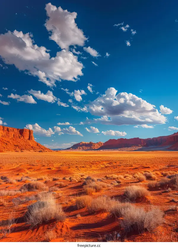 Arid Red Rock Desert Landscape with Blue Skies