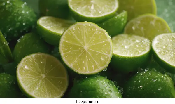 Close-up of Fresh Lime Slices with Water Droplets