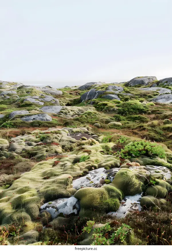 Green Moss Covering Stones and Rocks in the Landscape