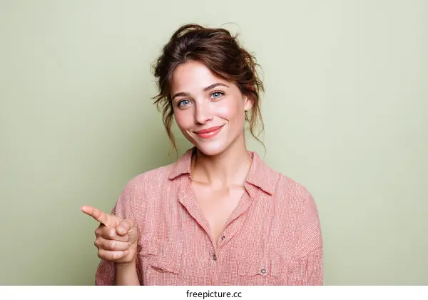Smiling Woman Pointing, Portrait Style