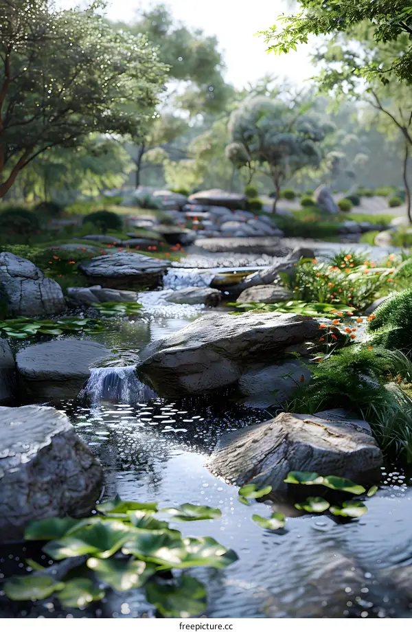 Waterfall in a Japanese garden