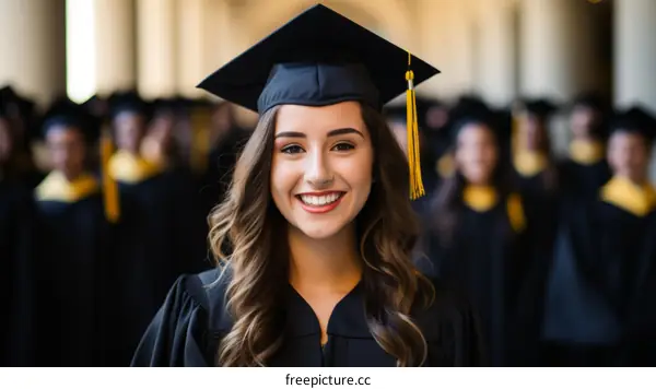 Happy Graduates in Cap and Gown Smile and Celebrate