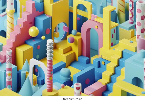 Abstract Colorful Geometric Shapes 3D Rendering