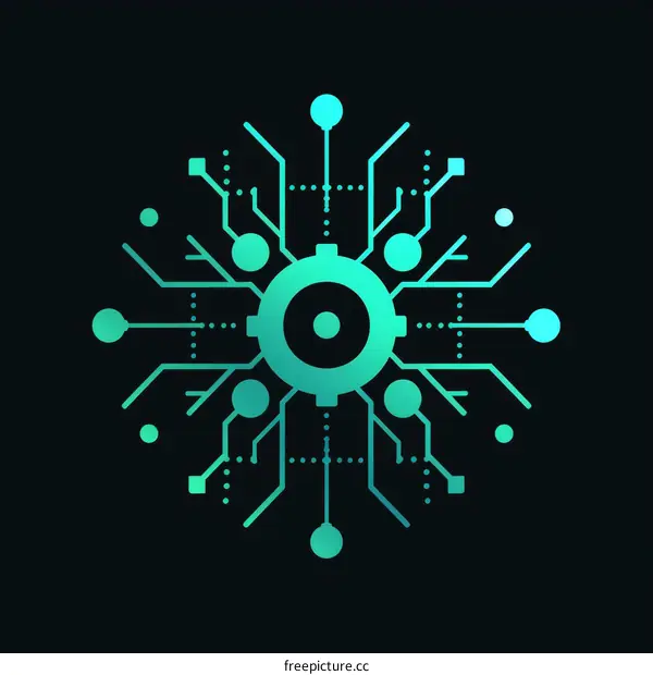 Green blue gradient technology circuit board snowflake icon