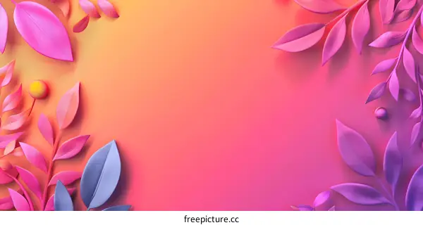 Abstract Pink and Purple Leaves on Gradient Background