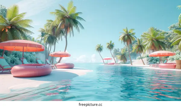 Pink and blue summer paradise beach