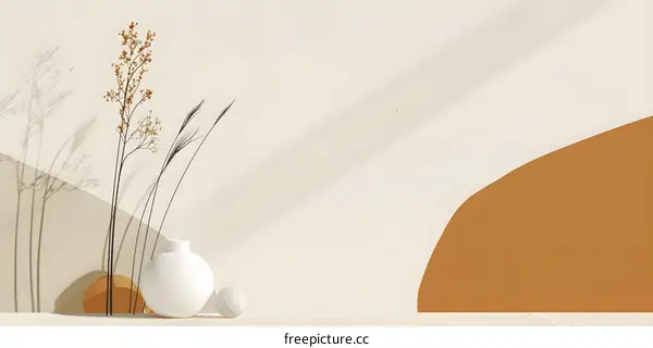 Minimalist Interior Design with White Vase and Dried Flowers