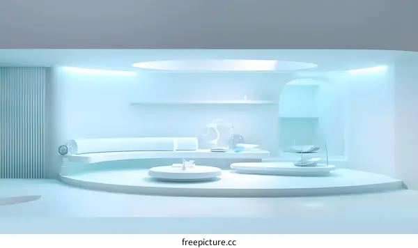 Futuristic Minimalist Interior Design with Blue Lighting