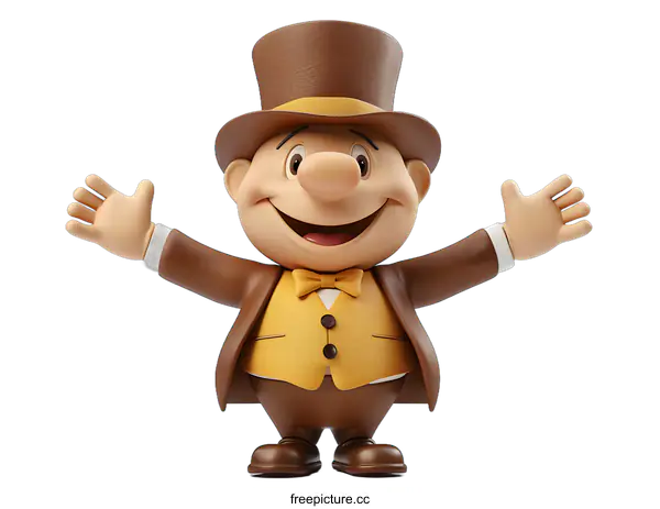 [Transparent Background PNG]Cartoon Gentleman with a Big Smile Wearing a Brown Top Hat and Jacket