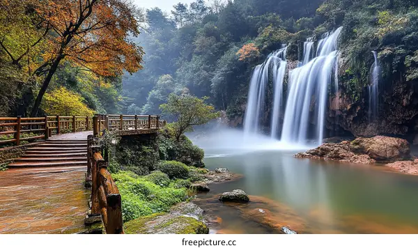 Autumn Waterfall Scenic Landscape in Nature