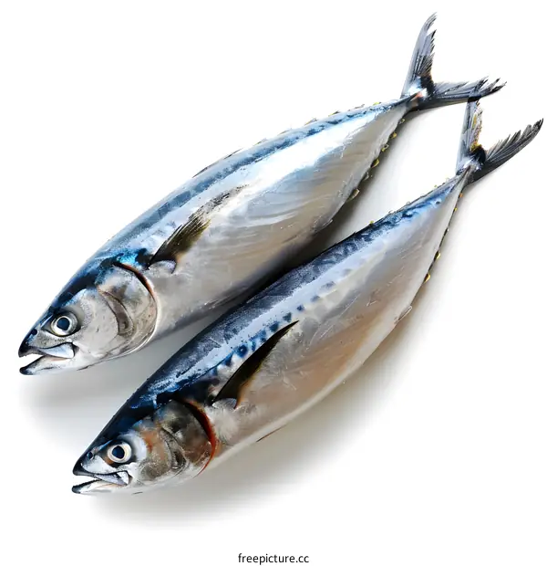 Two Fresh Mackerel on White Background