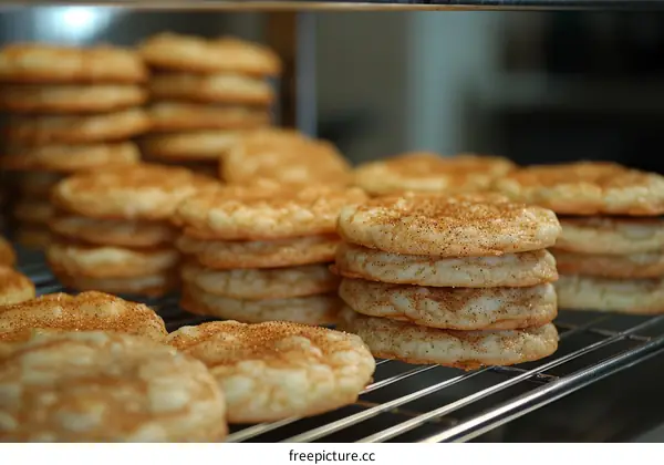 Stacks of Snickerdoodles Cooling on a Baking Rack