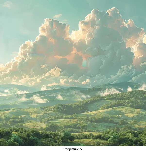 Stunning Scenic Landscape with Fluffy Clouds