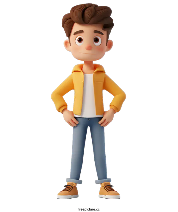 [Transparent Background PNG]3D Cartoon Boy Standing with Hands on Hips