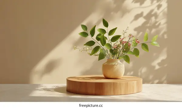 Natural Light Floral Still Life on Wooden Round Display