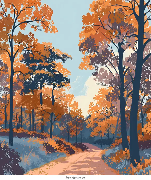 Autumn Forest Path Illustration