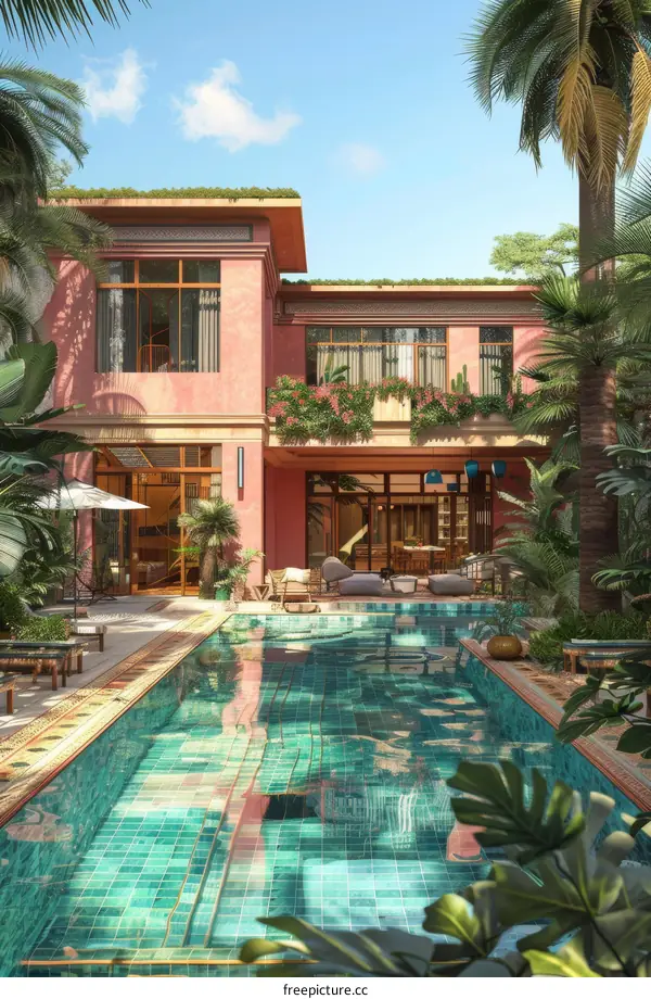 A luxurious villa with a pool in a tropical setting