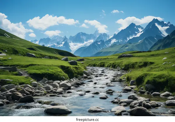 Scenic Mountain Landscape with River and Valley