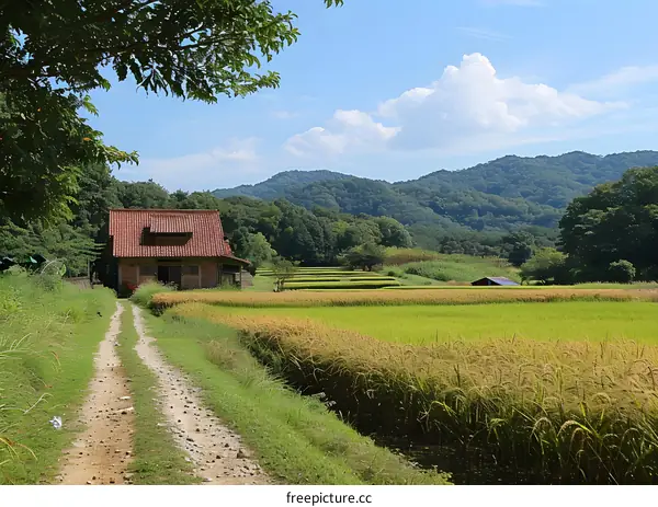 Rural scenery of terraced rice fields in Japan