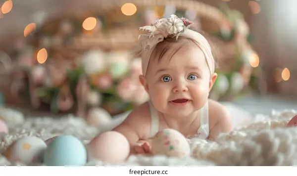 Adorable Baby Girl with Easter Eggs