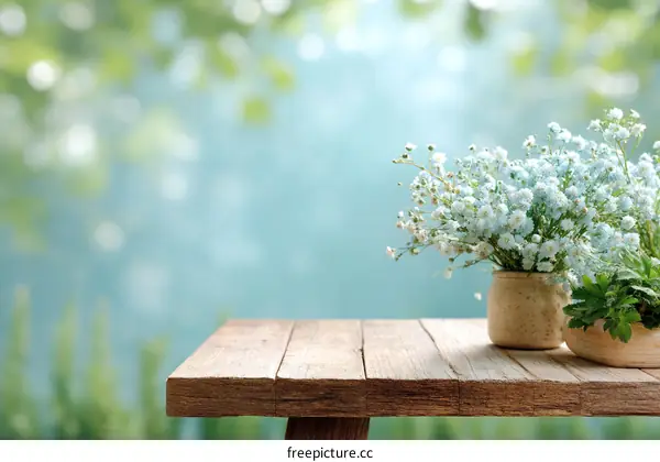 Rustic Wooden Table with Delicate Flowers