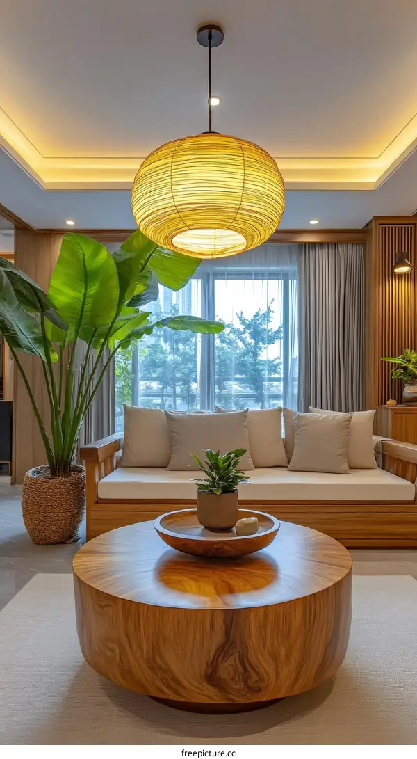 Modern Wooden Coffee Table in a Cozy Living Room
