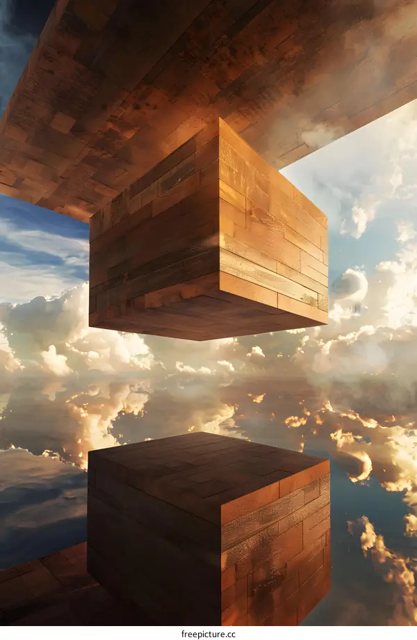 Wooden Cubes Floating in the Sky