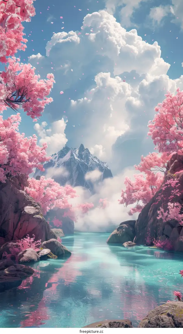 Pink Blossom Forest Stream