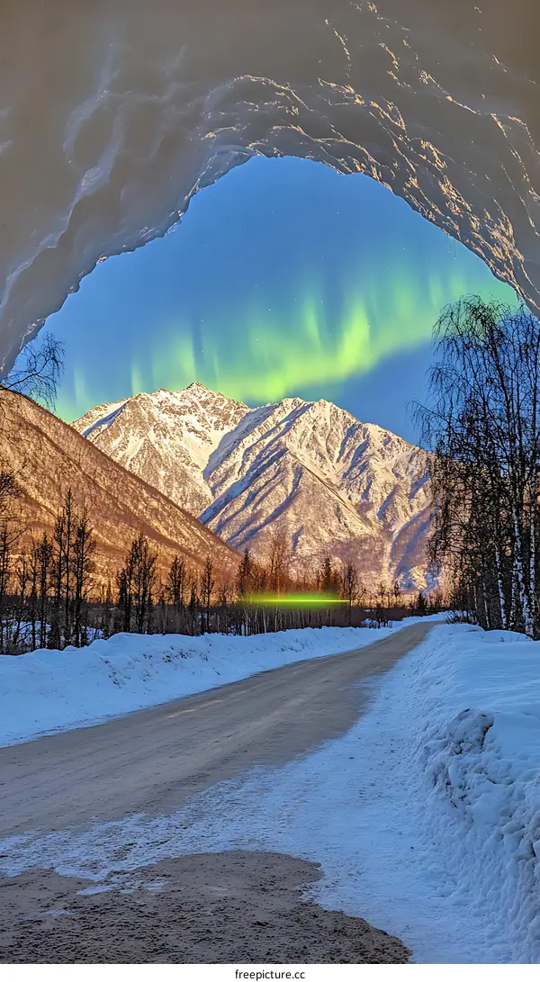 Aurora Borealis Over Snow Covered Mountains