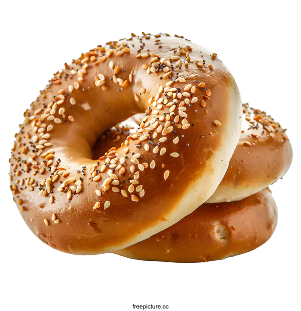 [Transparent Background PNG]Two bagels with sesame seeds on a white background