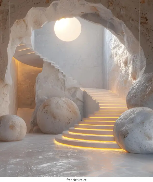 Abstract Modern Staircase Design in a Cave-like Space