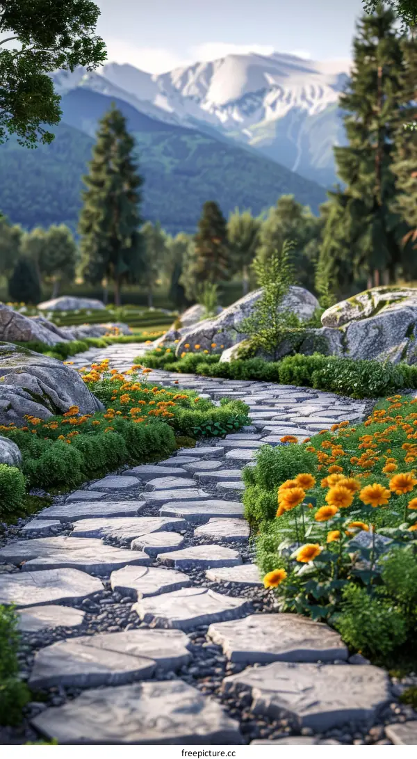 Picturesque Pathway Amidst Serene Mountains
