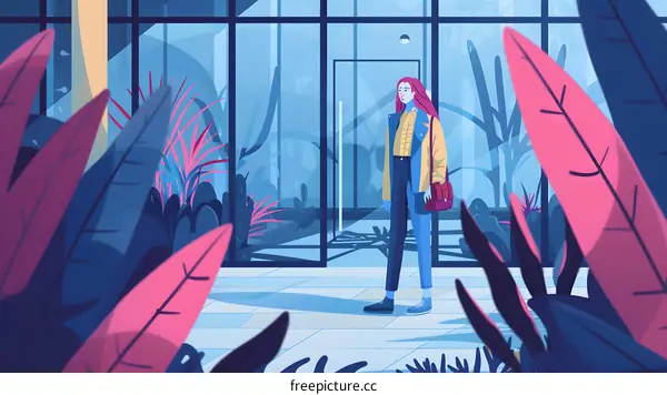 Girl in Yellow Jacket Standing Outside Modern Building