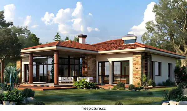 Modern House with Large Windows and Outdoor Patio