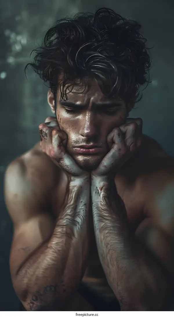 Portrait of a Young Man With Dirty Hands