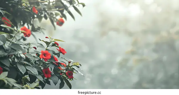 Red Flowers in the Fog