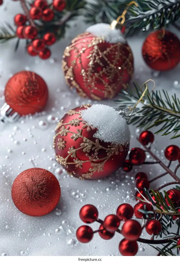 Christmas Ornaments Decorated with Snow