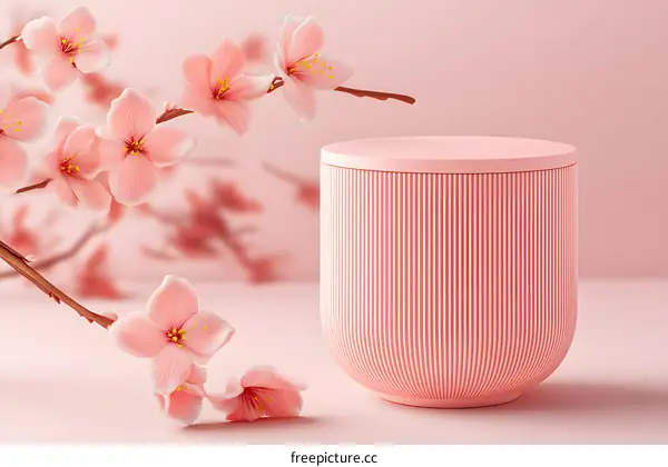 Pink Flower and Striped Cylinder Mockup