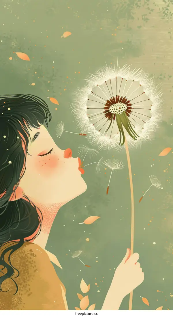 girl blowing dandelion illustration